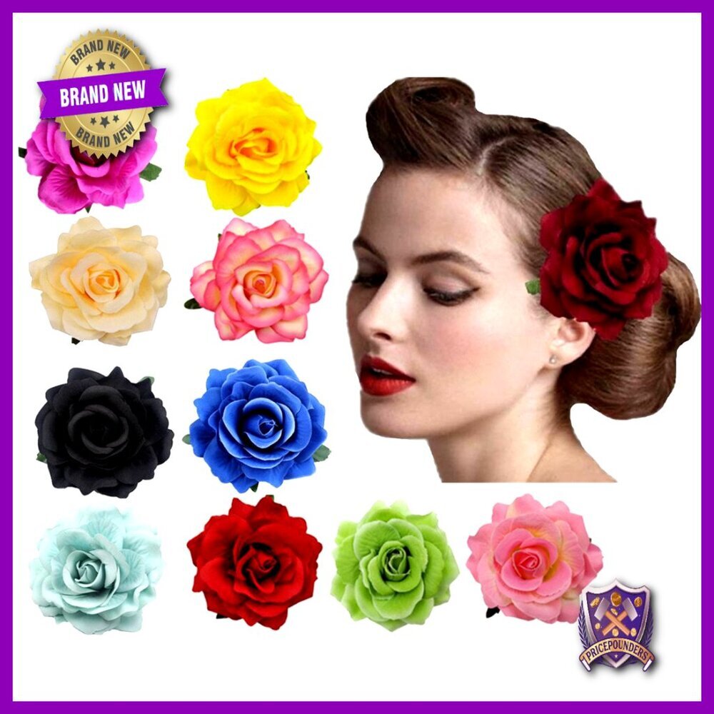 10-Pack Rose Hair Clip Brooch Set for Bridal Flamenco Dancer Headpiece